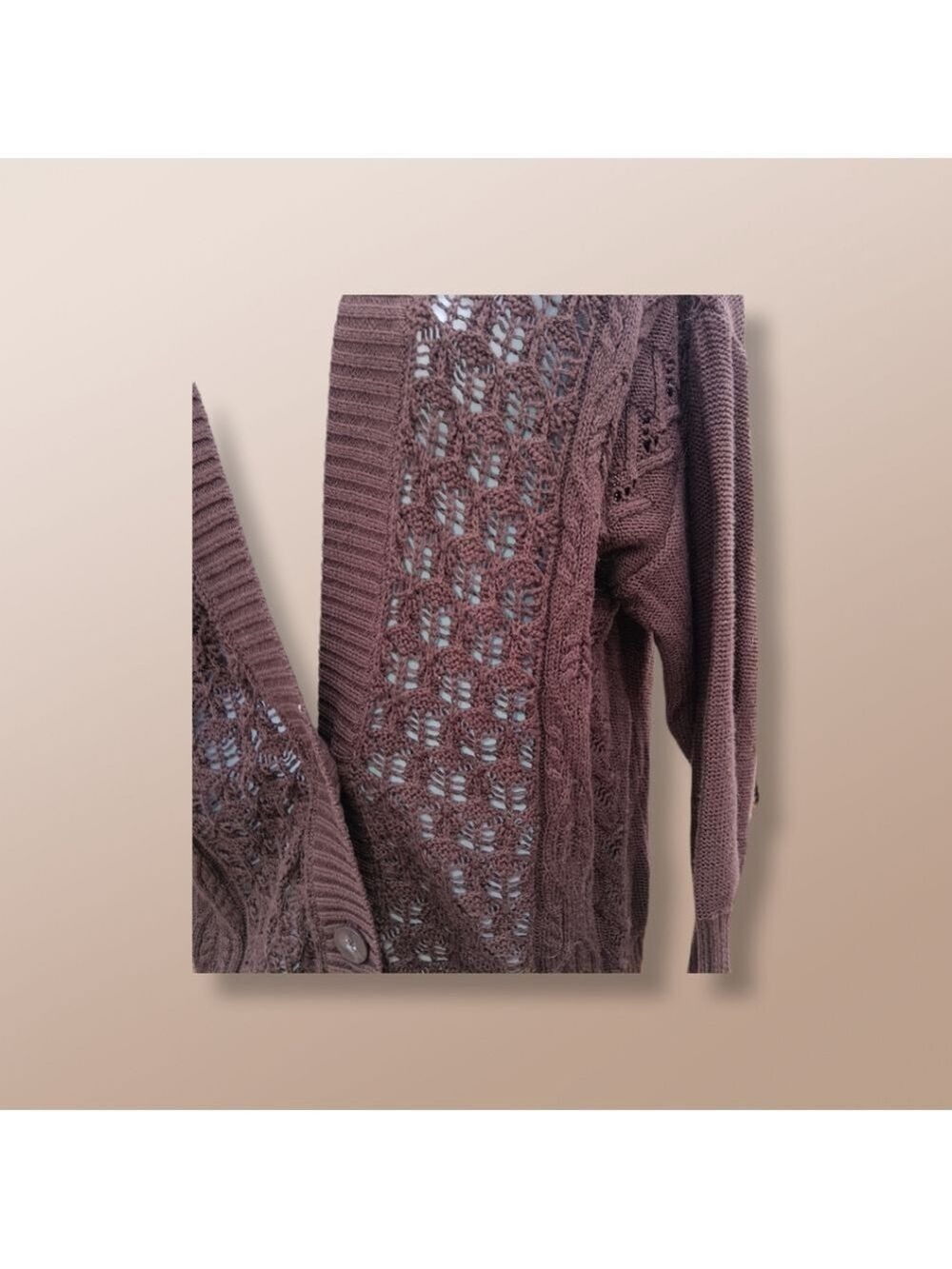 Northcrest Cardigan Sweater Dark Brown Cotton Large 3 Buttons - Picture 3 of 4